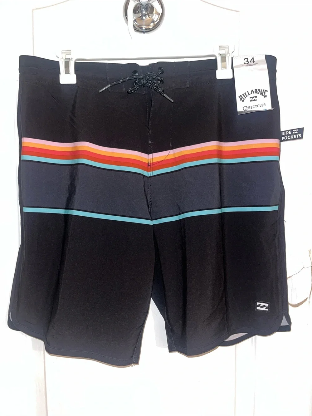 NWT Billabong 73 Spinner Lo Tide Mens Board Shorts Black Striped Size 34